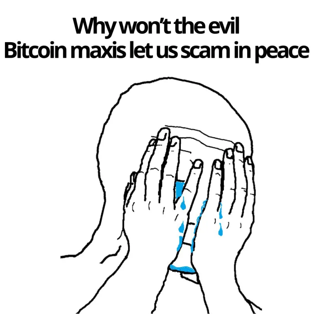 Why won't Bitcoin Maxi's let us scam in peace — Why won't the evil Bitcoin maxis let us scam in peace
