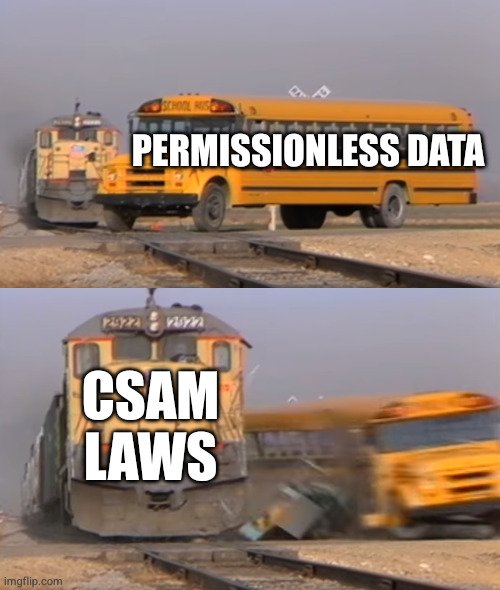 CSAM laws vs permissionless data — Permissionless data. CSAM laws.