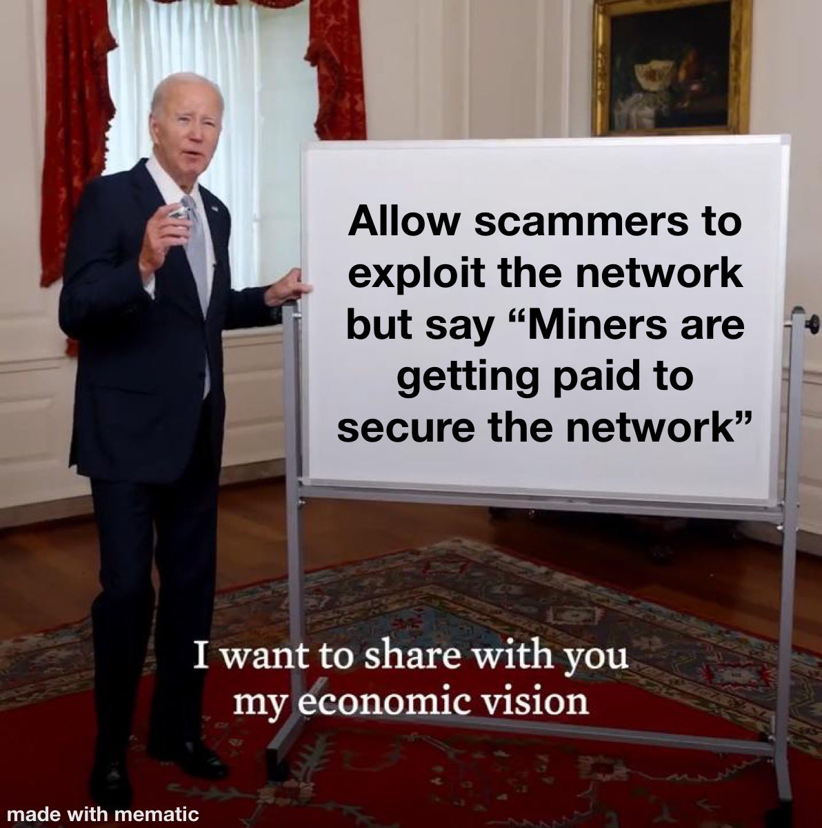 Security budget — Allow scammers to exploit the network but say "miners are getting paid to secure the network"
I want to share with you my economic vision
